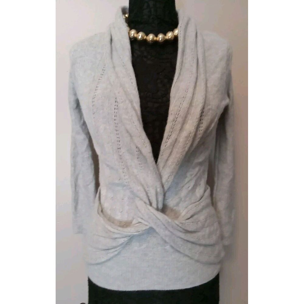 Kaisley Grey Knit Front Tie Design Faux Wrap Wool Angora Blend Sweater Size M